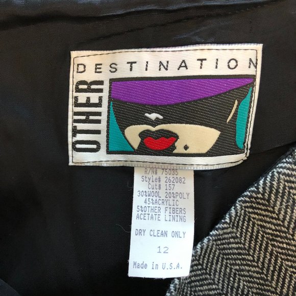 Vintage Other Destination Women's Gray Black Fishbone Wool Maxi Skirt sz 12 DG - Picture 2 of 6